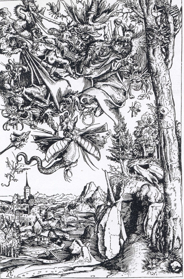 Lucas Cranach Starszy (1472-1553), „Kuszenie św. Antoniego”, drzeworyt, dzięki uprzejmości Muzeum Narodowego w Gdańsku, fot. www.kolekcje.mkidn.gov.pl